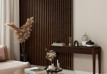 Wiz LINEA COMFORT HAZELNUT częściowa ściana za szklamym stołem